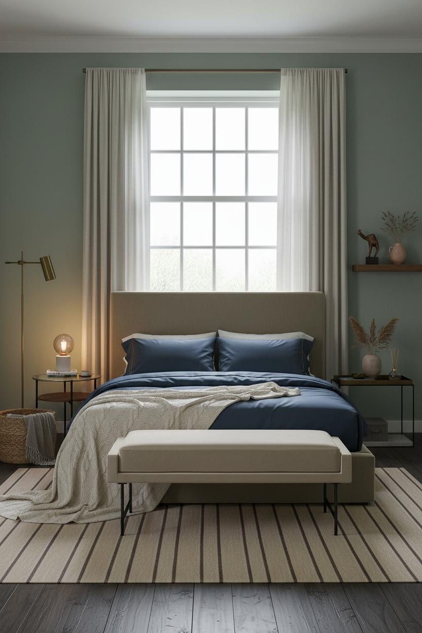 Green Neutral Bedroom Sage Cream Wood