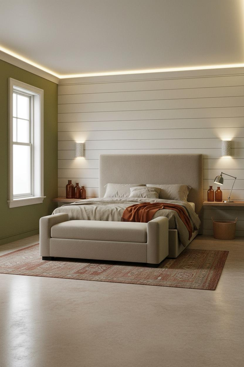 Green Neutral Bedroom Sage Cream Shiplap