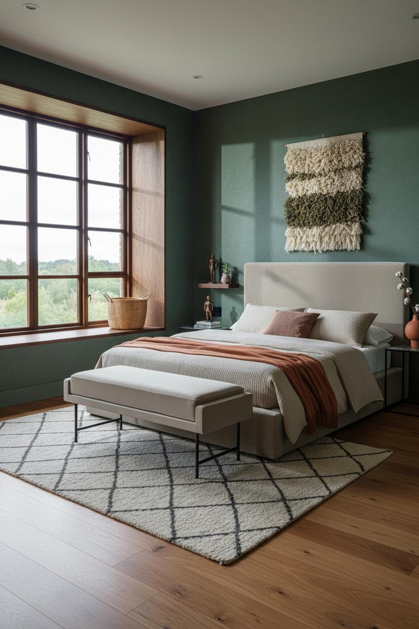 Green Neutral Bedroom Sage Walls Bay Window
