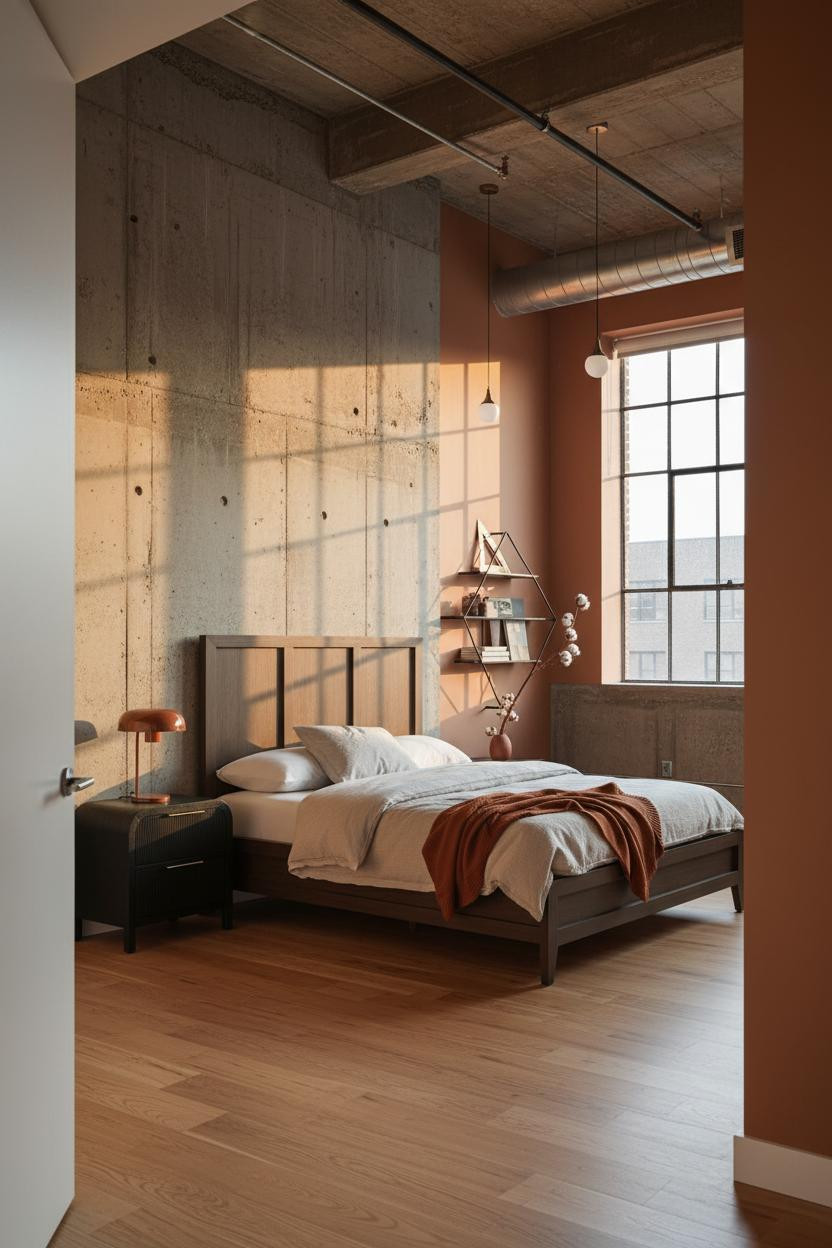 Industrial Loft Bedroom Concrete Amber Light