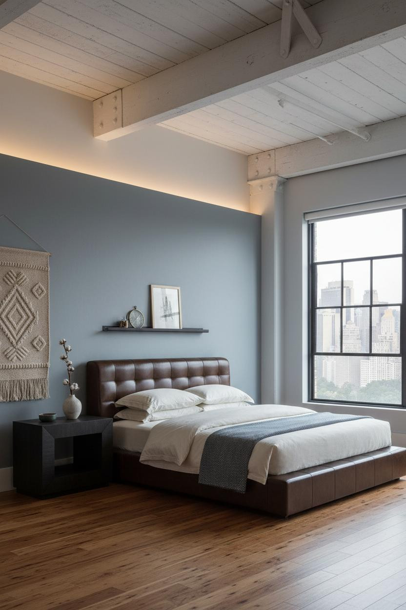 Industrial Loft Bedroom Exposed Beams Design