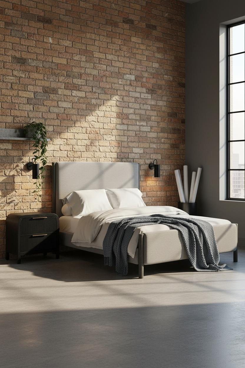 Industrial Loft Bedroom Exposed Brick Concrete