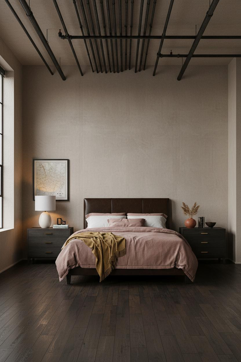 Industrial Loft Bedroom Exposed Pipes Plaster