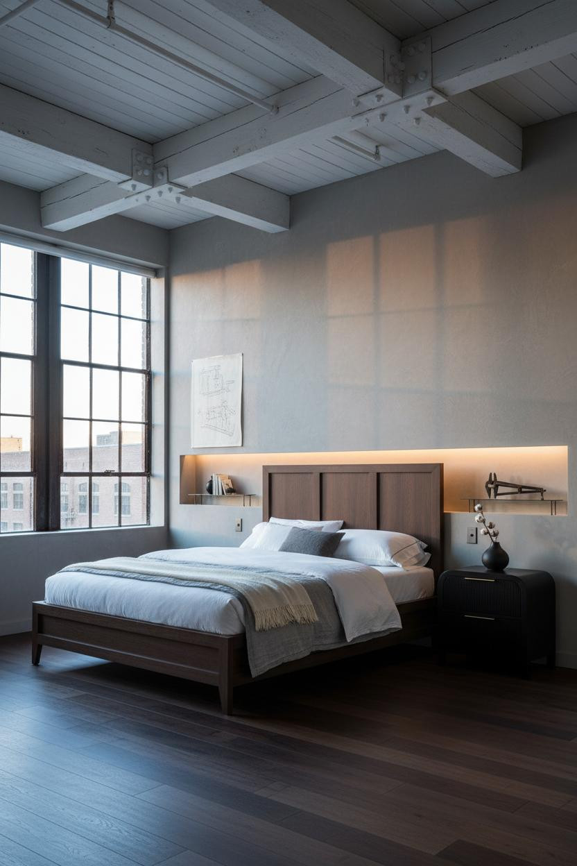 Industrial Loft Bedroom Exposed Timber Beams