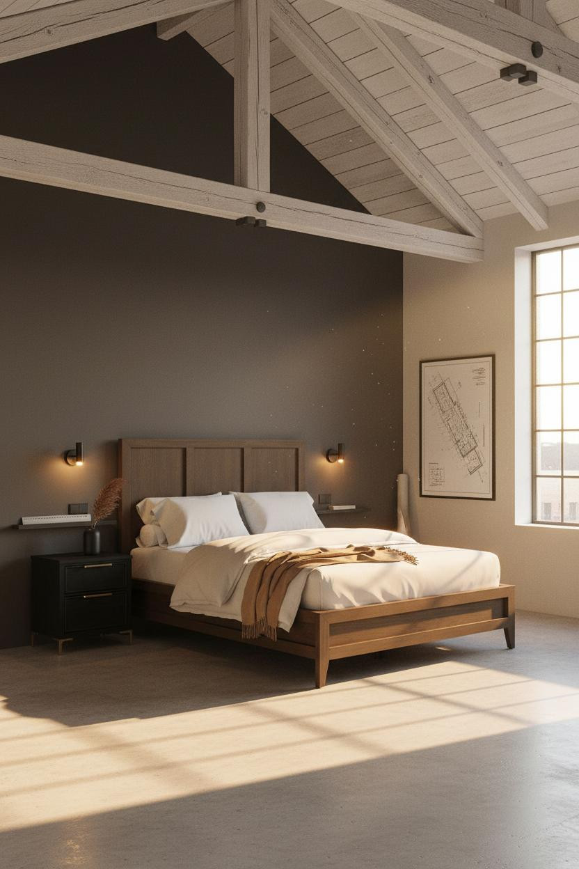 Industrial Loft Bedroom Exposed Timber Concrete