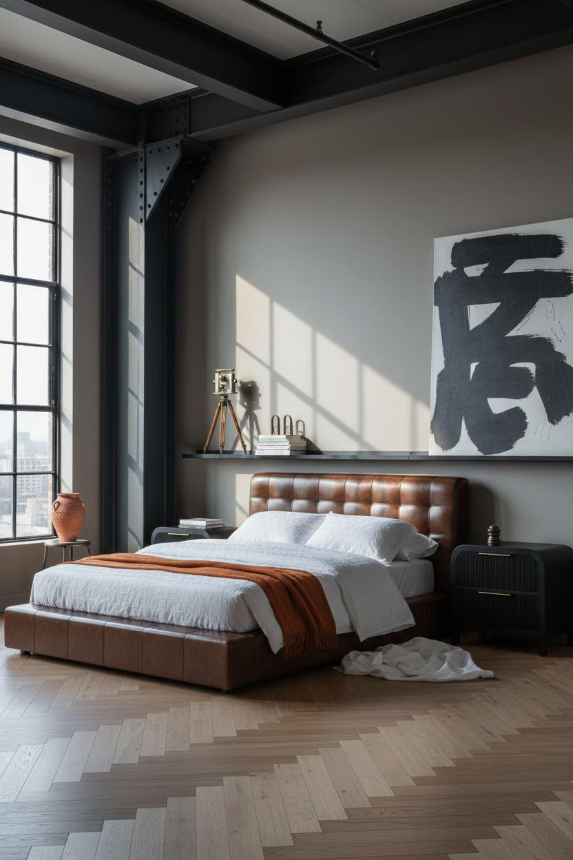 Industrial Loft Bedroom Steel Beams