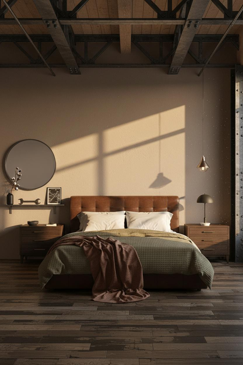 Industrial Loft Bedroom Steel Truss Design