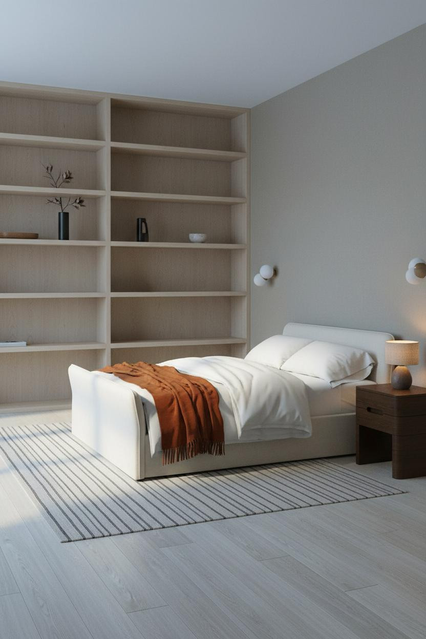 Japanese Bedroom Minimalist Bookshelf Design