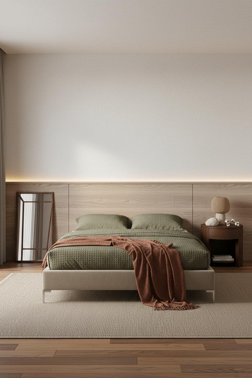 Japanese Bedroom Minimalist Wainscoting Design