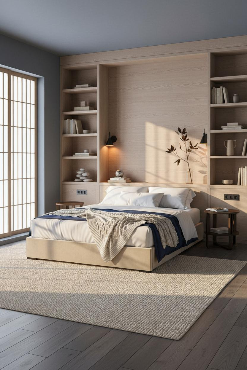 Japanese Bedroom Ryokan Platform Bed Shelving