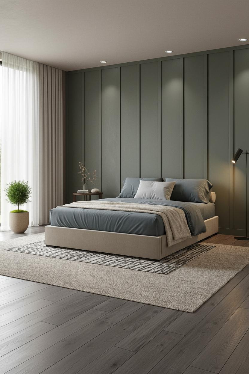 Japanese Bedroom Sage Accent Wall Minimalist
