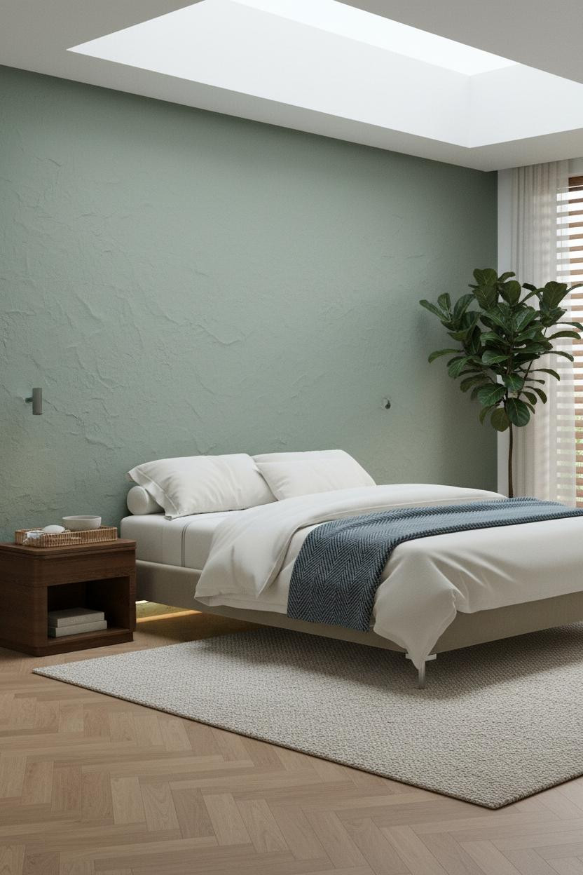 Japanese Bedroom Sage Green Plaster