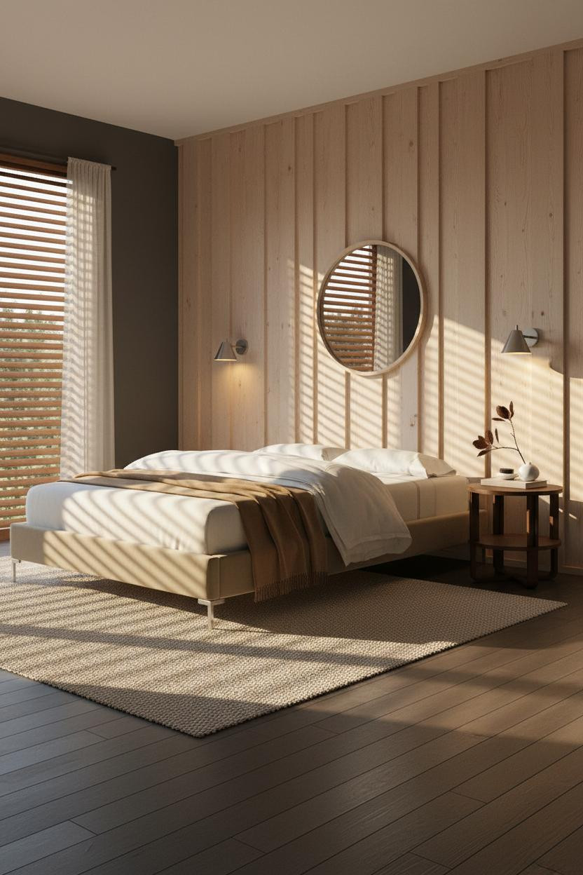 Japanese Bedroom Wood Accent Wall