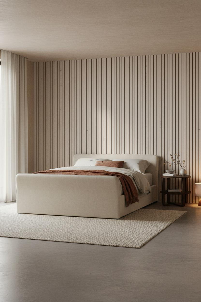 Japanese Bedroom Wood Slats Warm Light