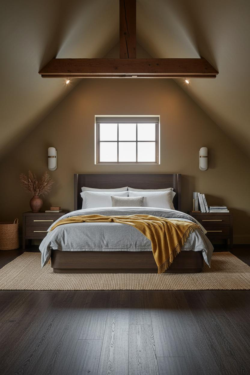 King Bedroom Attic Timber Beam Modern