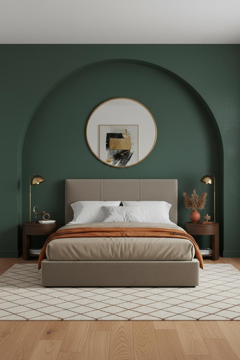 King Bedroom Forest Green Arch Niche