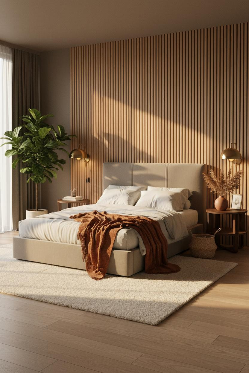 King Bedroom Japandi Oak Paneling