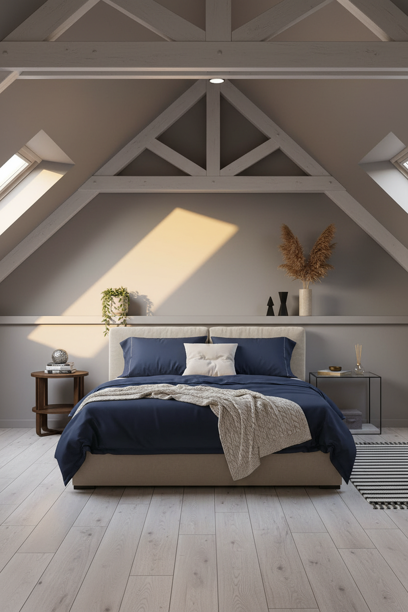 Loft Bedroom Coastal Modern Sloped Ceiling