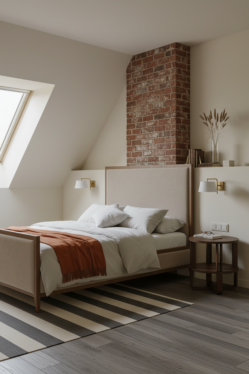 Loft Bedroom Exposed Brick Sloped Ceiling