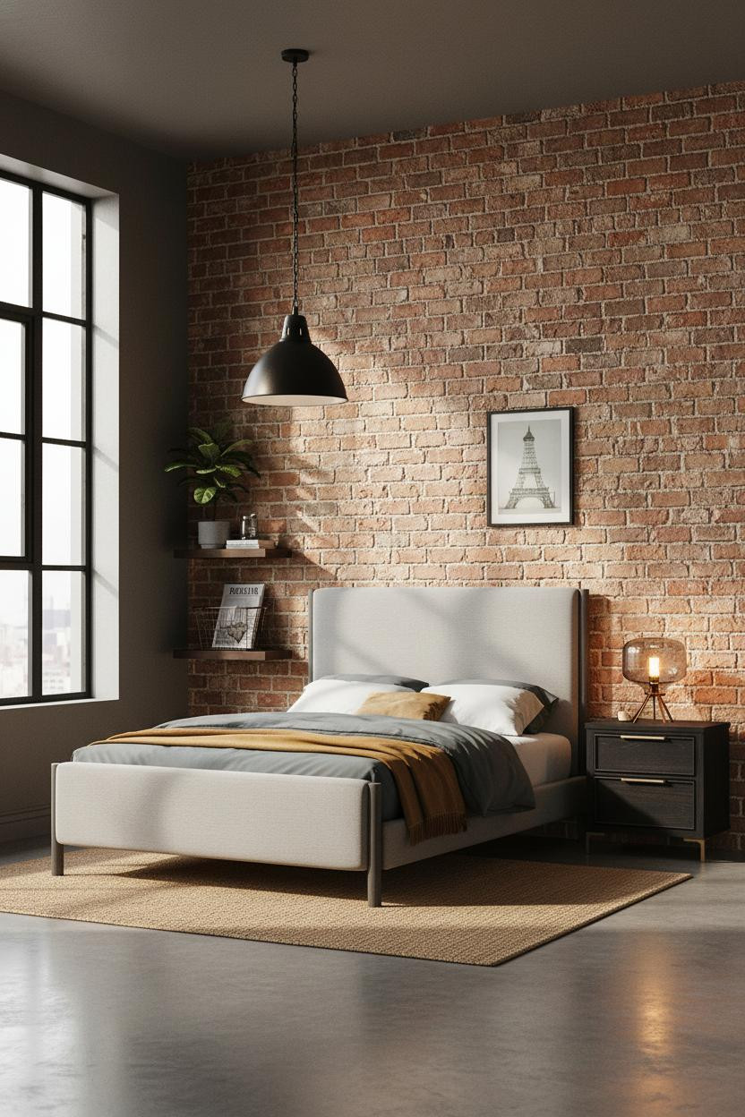 Loft Bedroom Industrial Exposed Brick Design