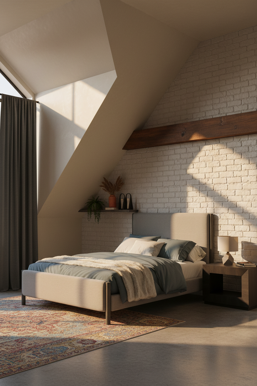 Loft Bedroom Industrial Sloped Ceiling