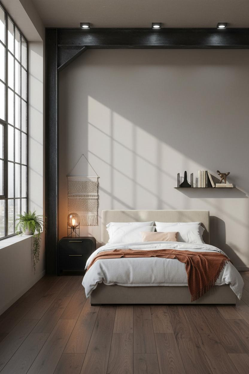 Loft Bedroom Industrial Steel Beam Design