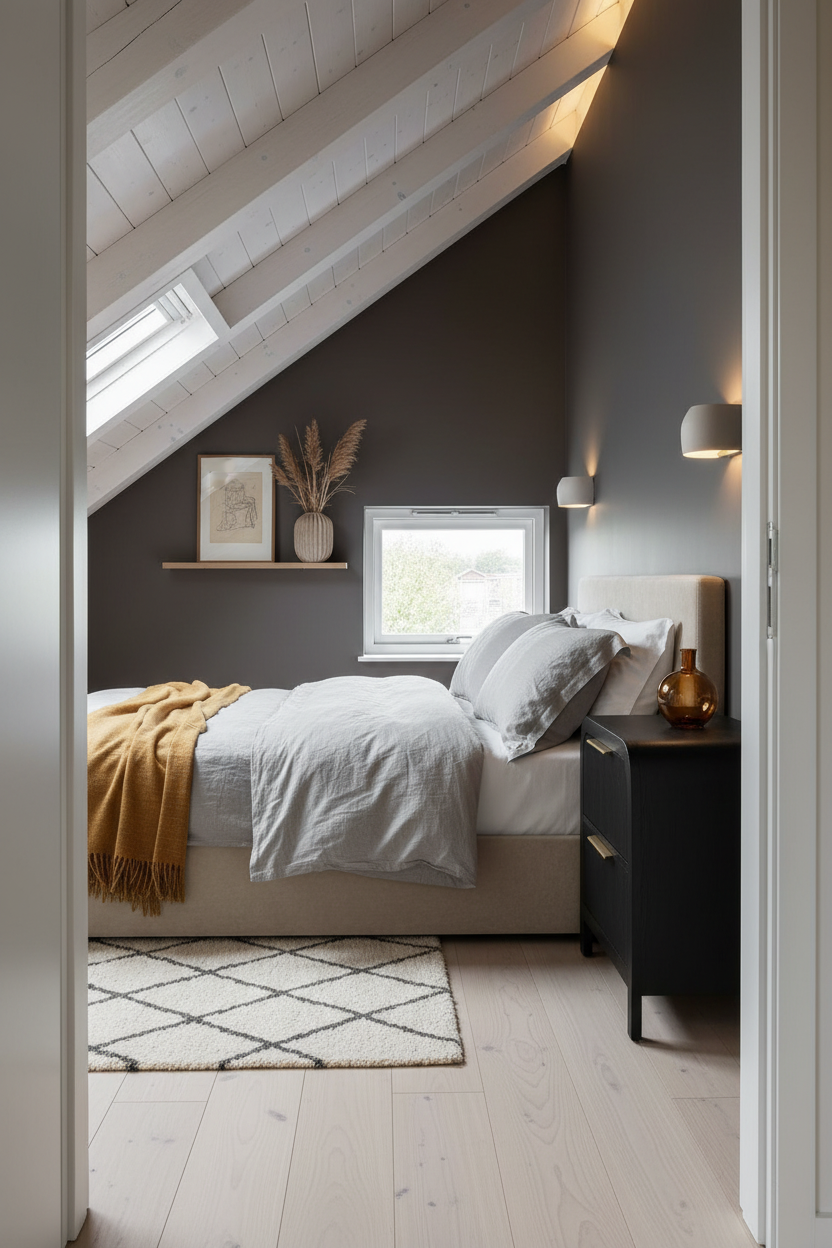 Loft Bedroom Sloped Ceiling Charcoal Walls