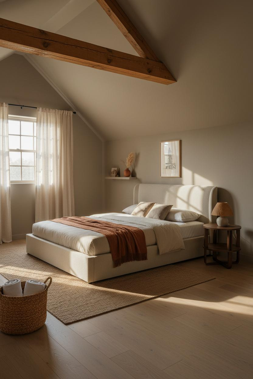 Low Attic Bedroom Japandi Guest Room Design