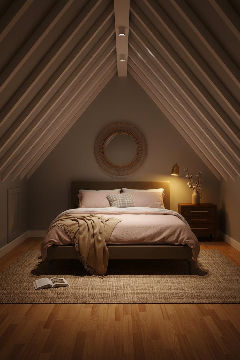 Low Ceiling Attic Bedroom Slanted Walls Warm Lighting