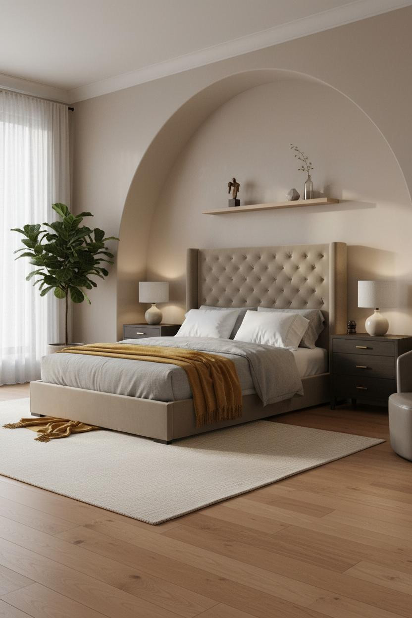 Luxury Bedroom Arched Alcove Japandi