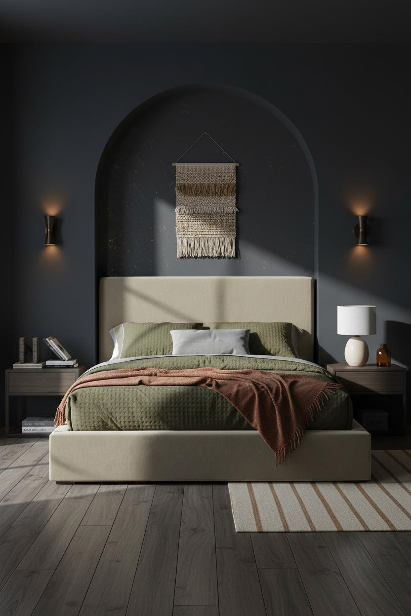Luxury Bedroom Arched Niche Navy Contemporary