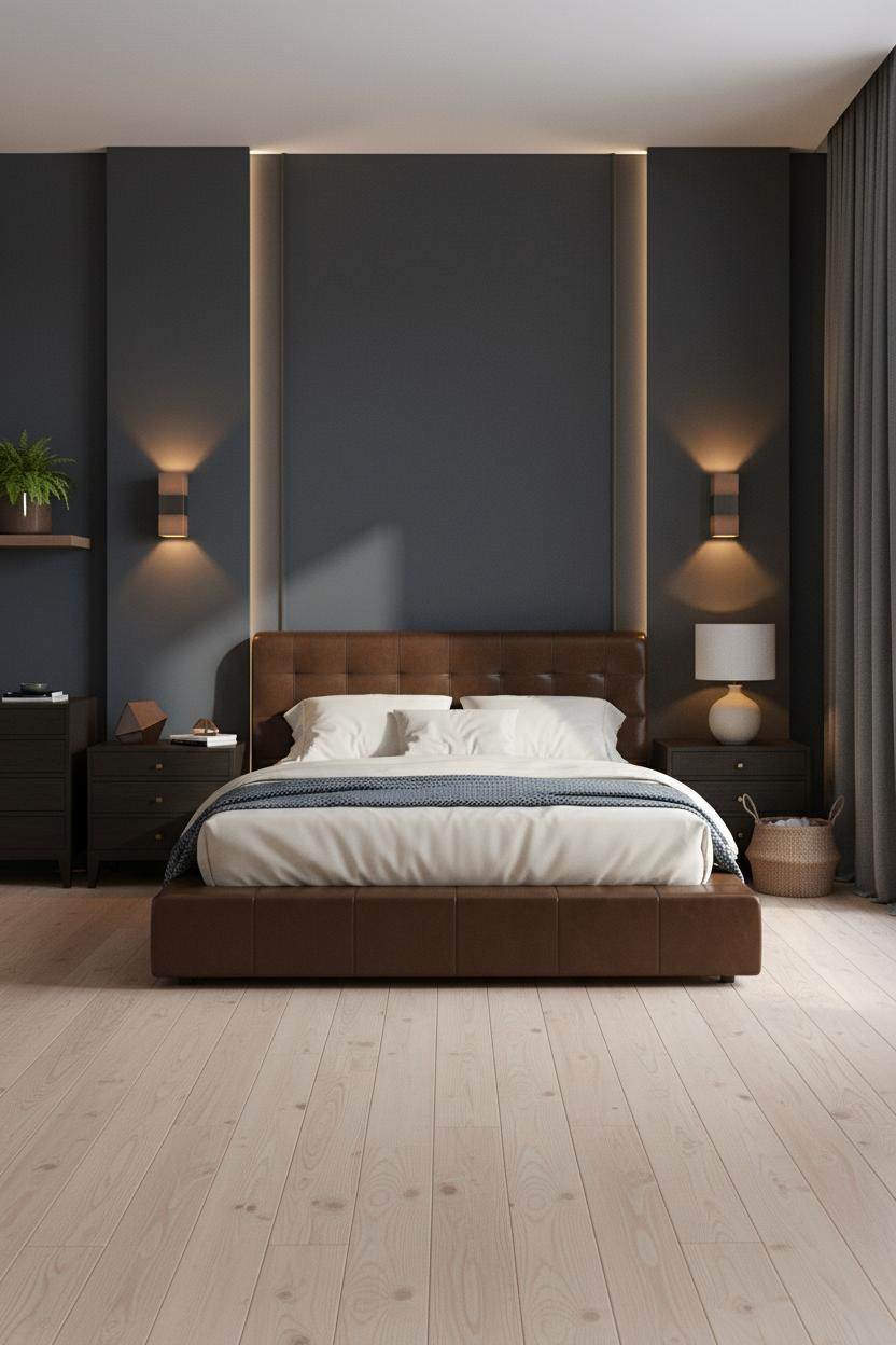 Luxury Bedroom Charcoal Plaster Accent Wall