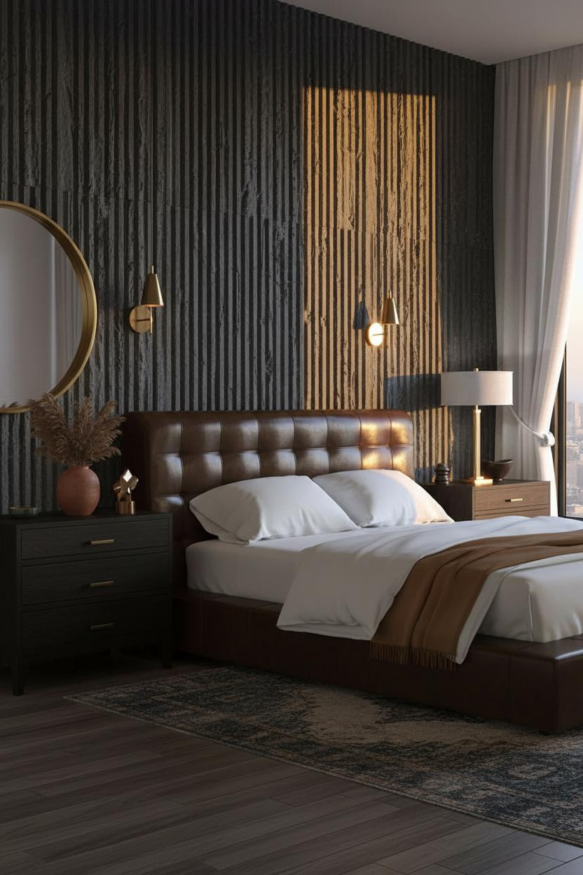 Luxury Bedroom Charcoal Stone Brass Accents