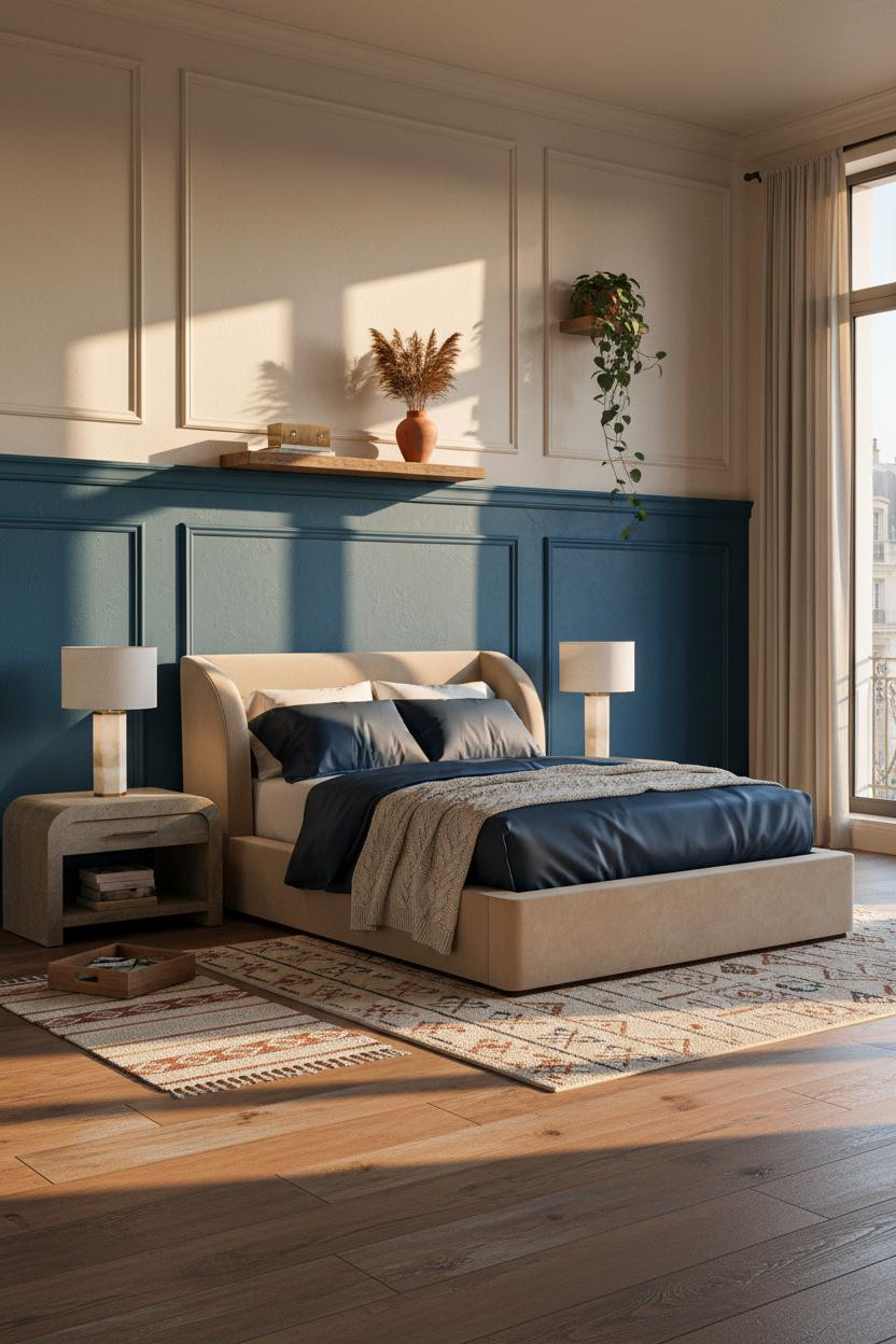 Luxury Bedroom Cobalt Wainscoting Modern