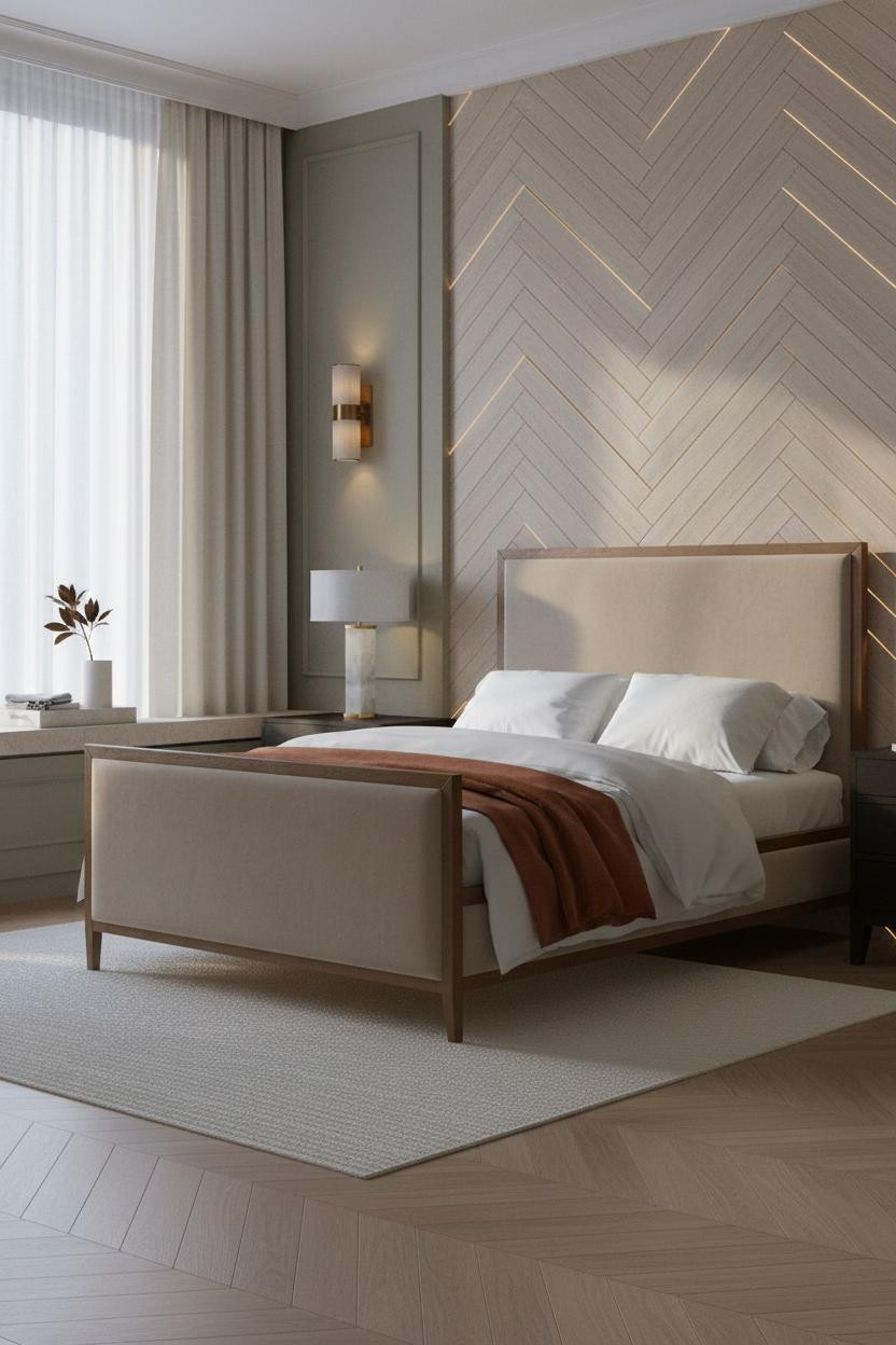 Luxury Bedroom Herringbone Wall Design
