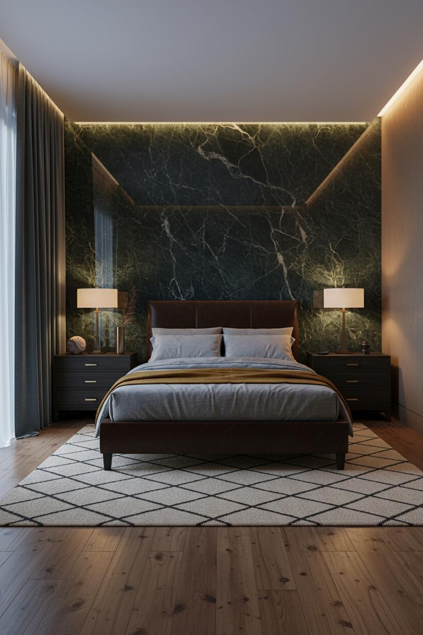 Luxury Bedroom Marble Accent Wall Modern