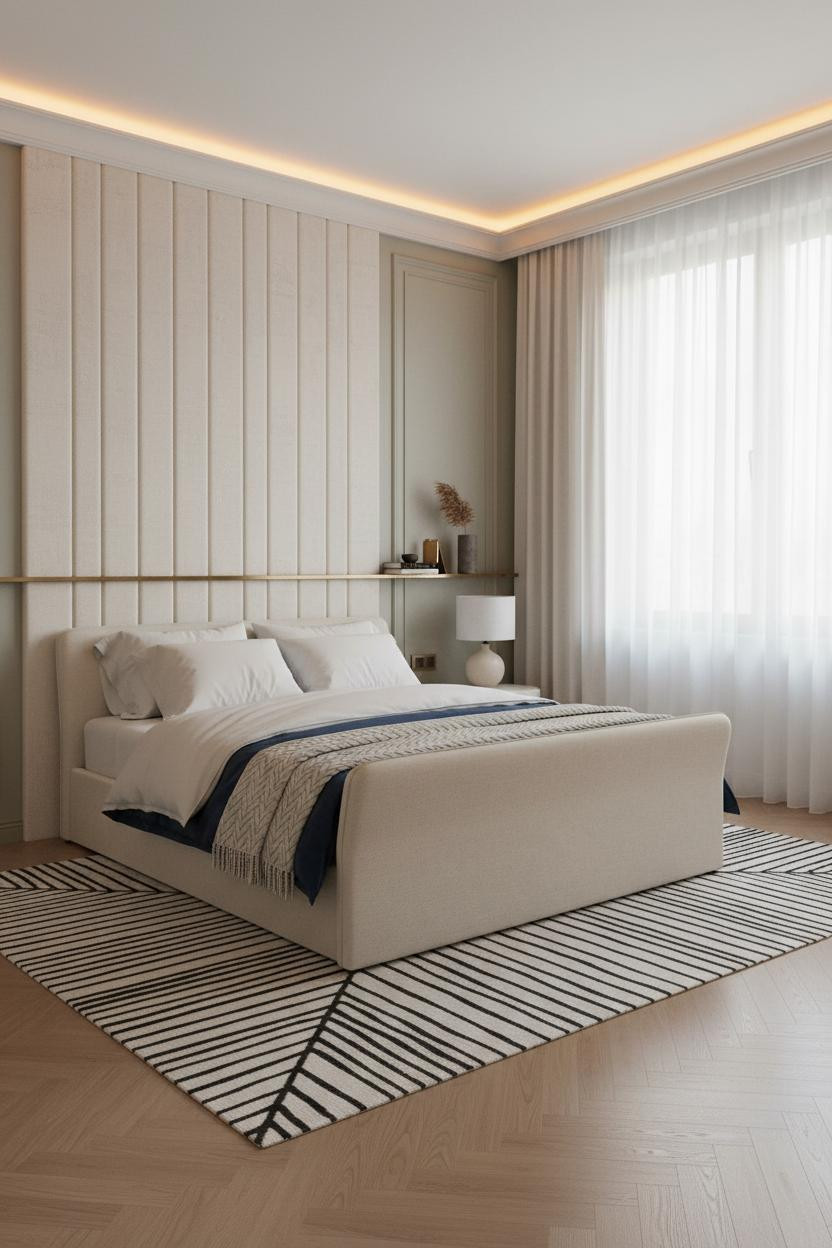Luxury Bedroom Quilted Paneling Brass