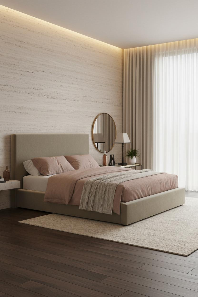 Rich Luxury Bedroom Travertine Master Suite