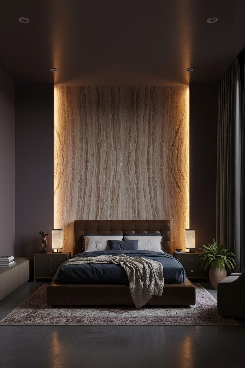 Luxury Bedroom Travertine Stone Accent Wall