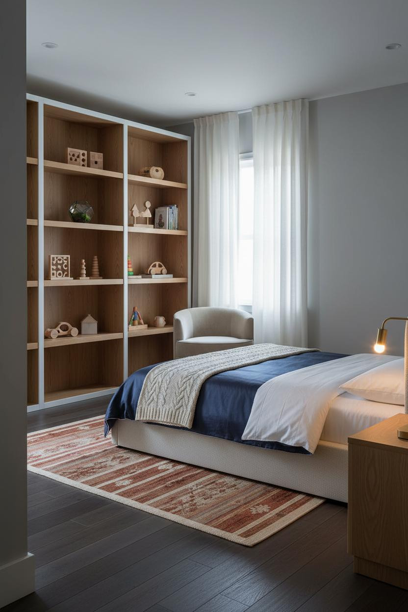 Luxury Kids Bedroom Oak Shelving Scandi