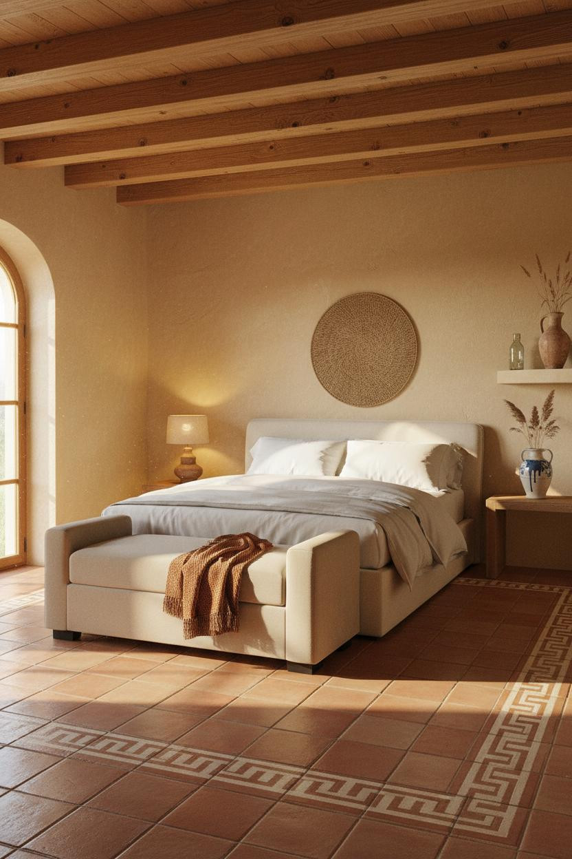 Mediterranean Bedroom Exposed Beams Terracotta
