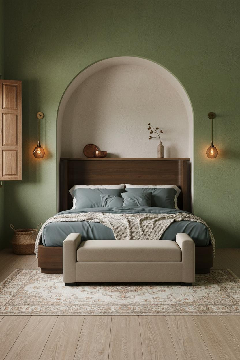 Mediterranean Bedroom Lime Washed Arch Coastal