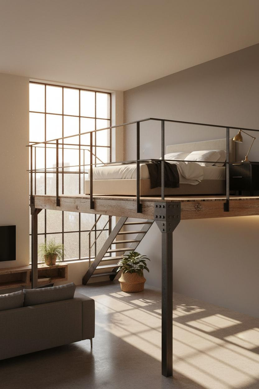 Mezzanine Bedroom Industrial Loft Two Level