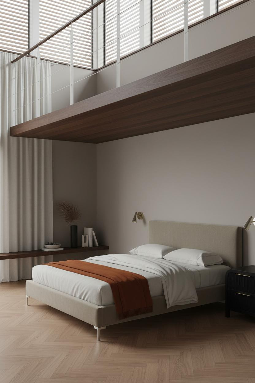 Mezzanine Bedroom Japandi Walnut Platform