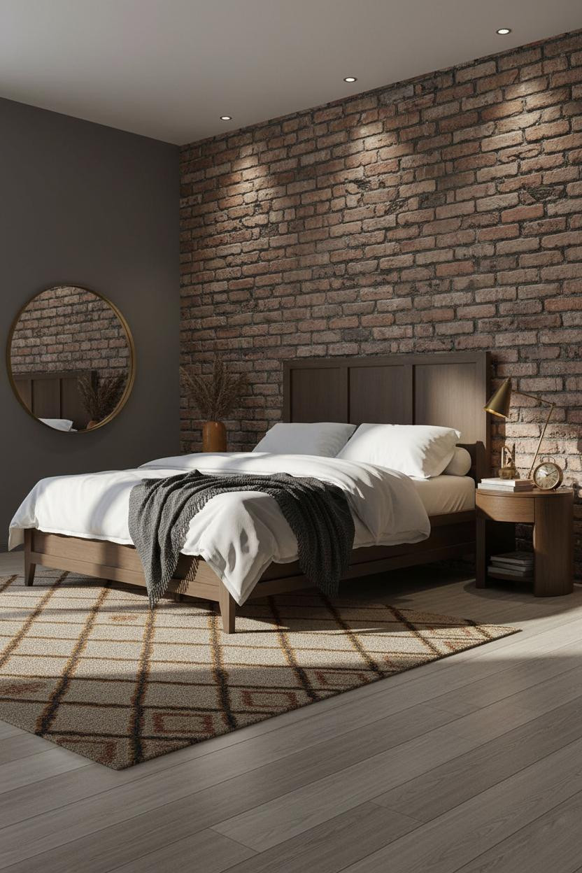 Mid Century Eclectic Bedroom Exposed Brick