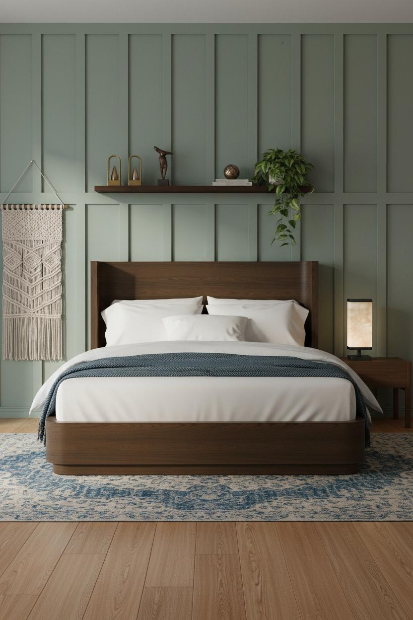 Mid Century Eclectic Bedroom Sage Accent
