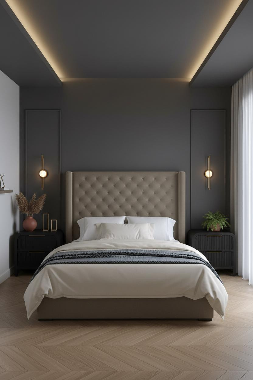 Minimal Luxury Bedroom Charcoal Accent Modern