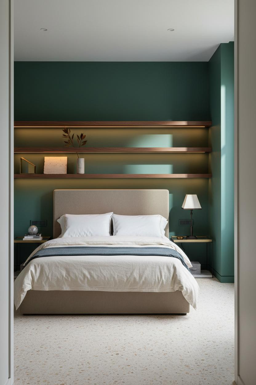 Minimal Luxury Bedroom Floating Shelves