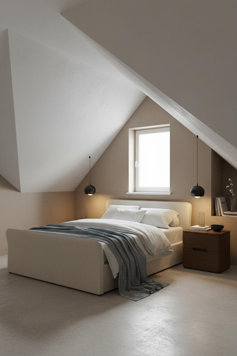 Modern Attic Bedroom Slanted Ceiling Master