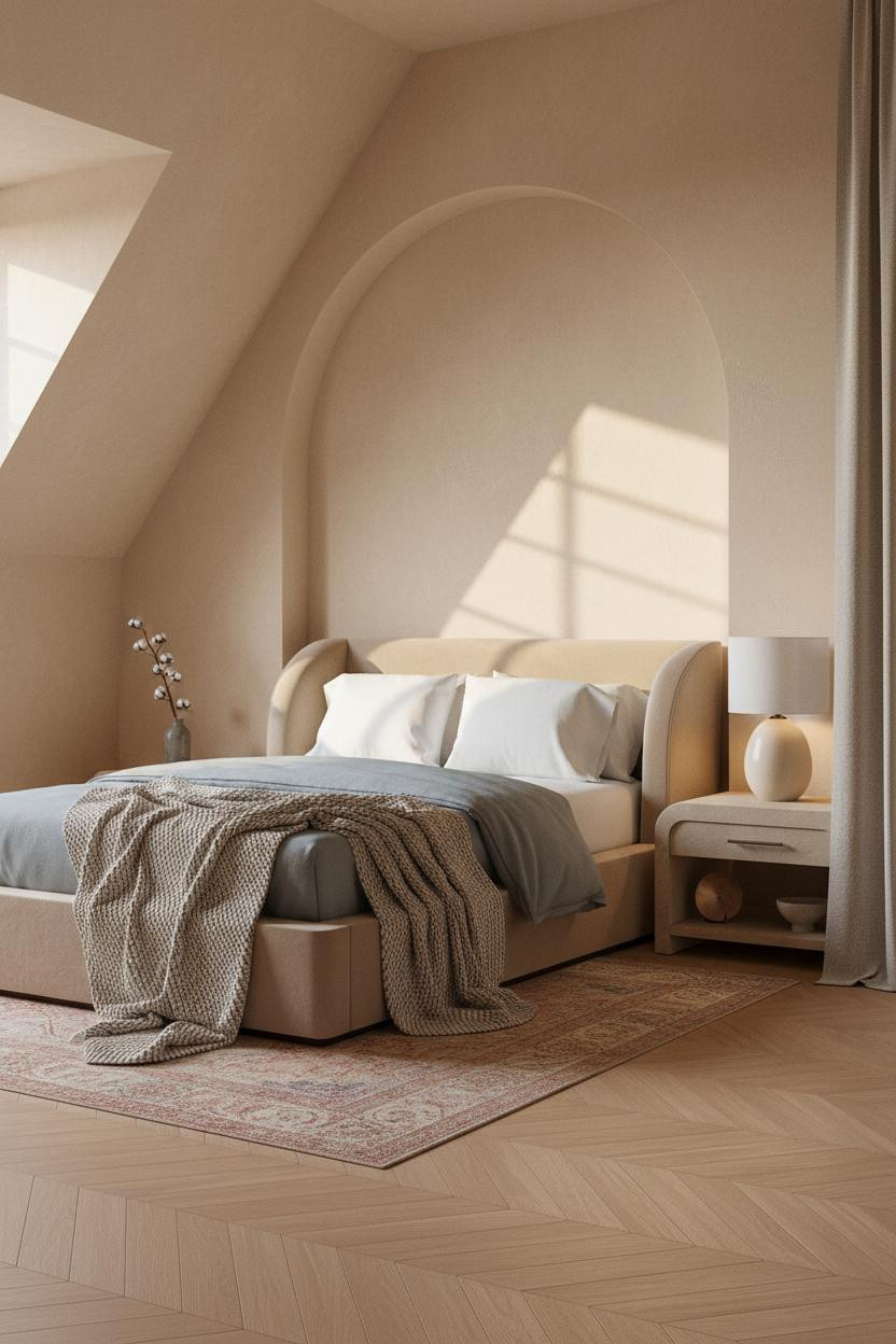 Modern Earthy Attic Bedroom Arched Niche